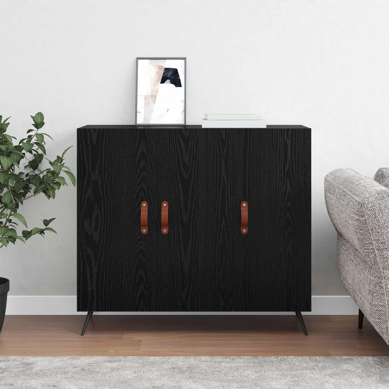 Sideboard Schwarz Eichen-Optik 89,5 x 34 x 80 cm Holzwerkstoff