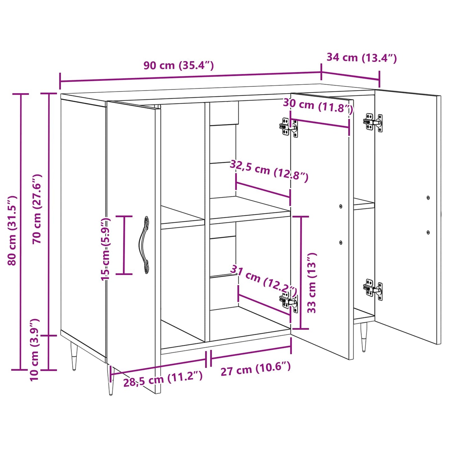 Sideboard Altholz 90 x 34 x 80 cm Holzwerkstoff