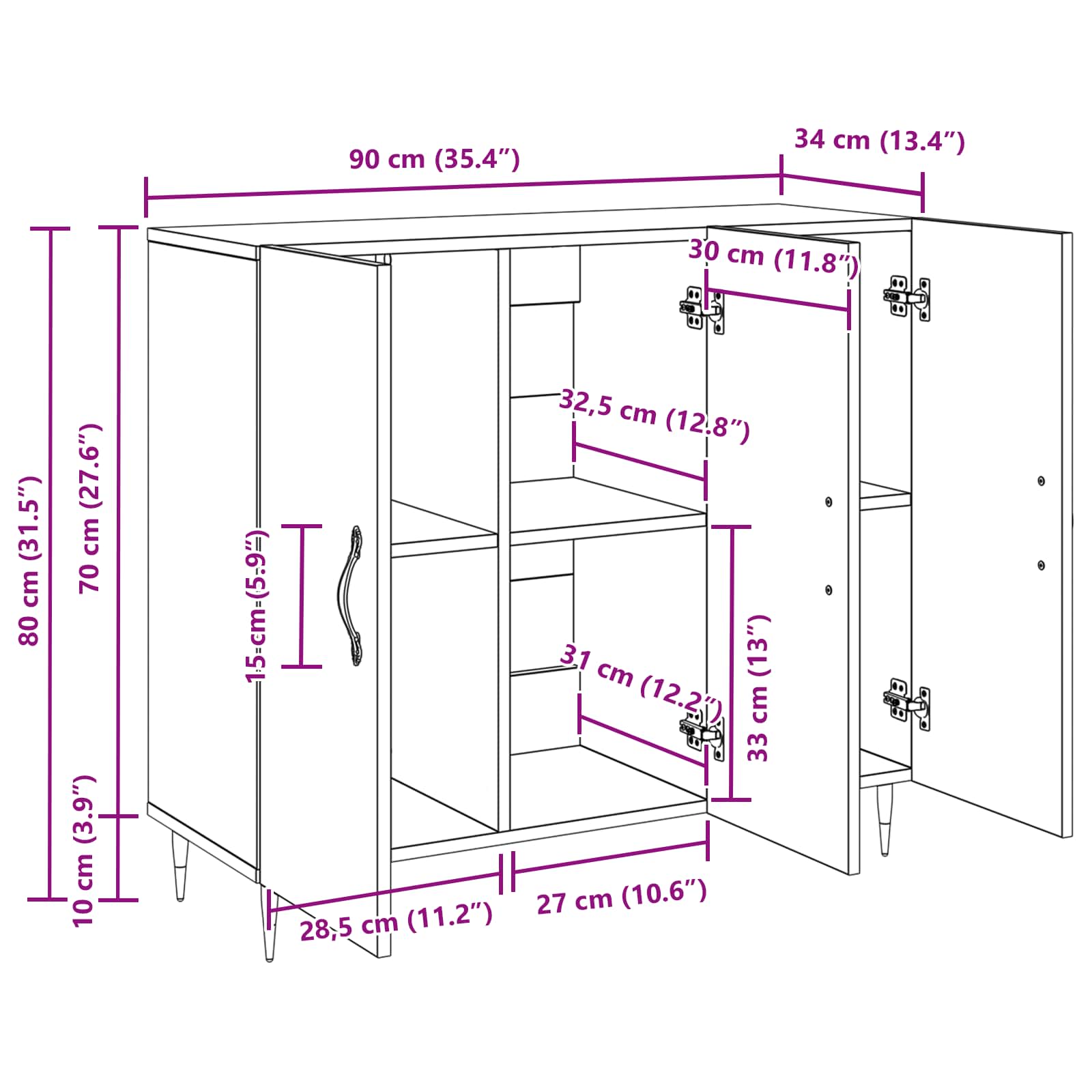 Sideboard Altholz 90 x 34 x 80 cm Holzwerkstoff