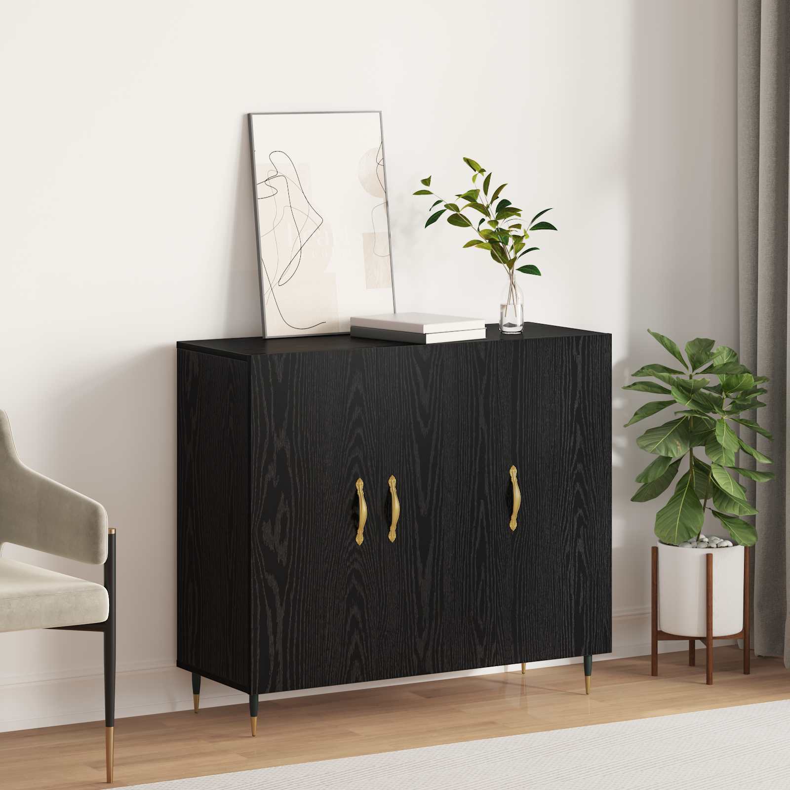 Sideboard Schwarz Eichen-Optik 90 x 34 x 80 cm Holzwerkstoff