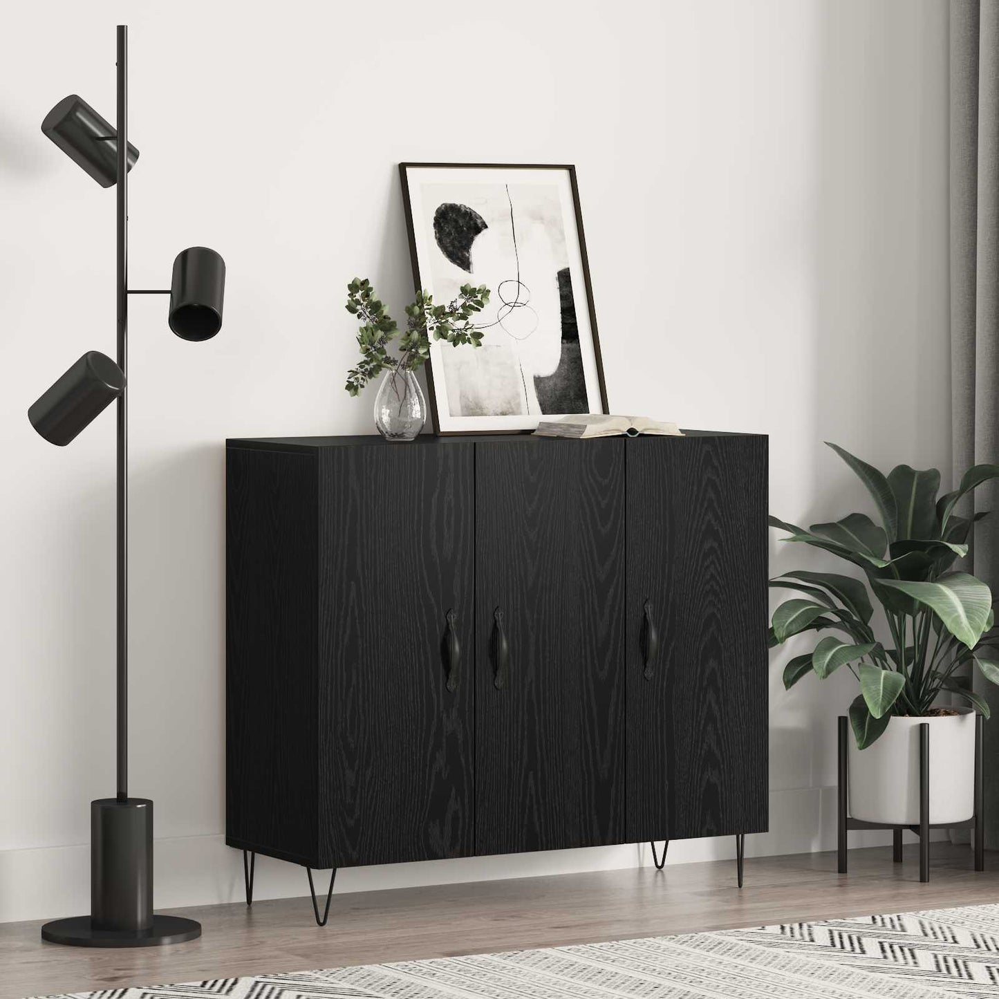 Sideboard Schwarz Eichen-Optik 90 x 32,5 x 80 cm Holzwerkstoff