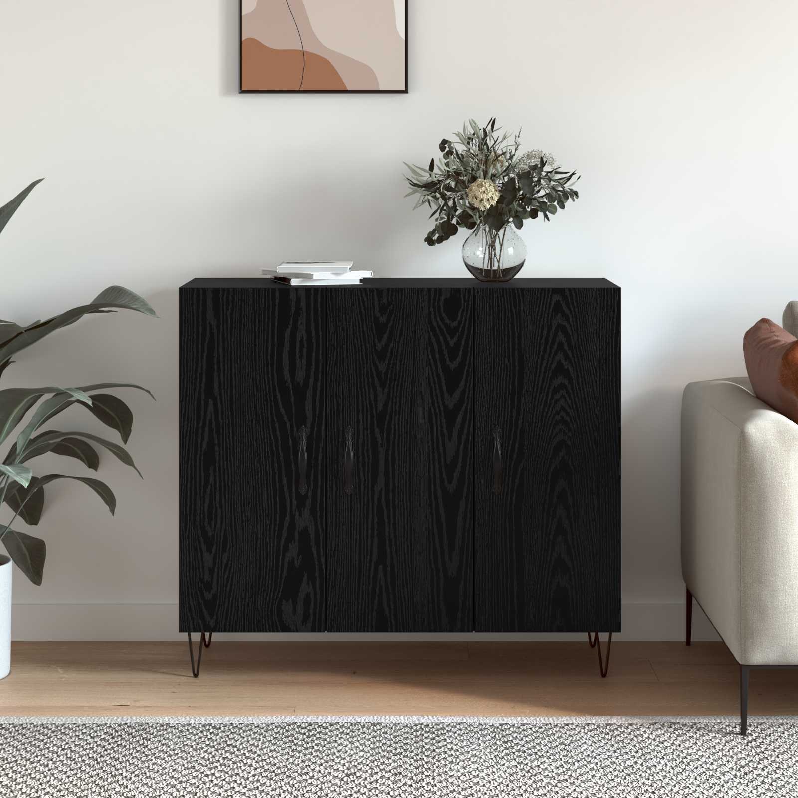 Sideboard Schwarz Eichen-Optik 90 x 32,5 x 80 cm Holzwerkstoff