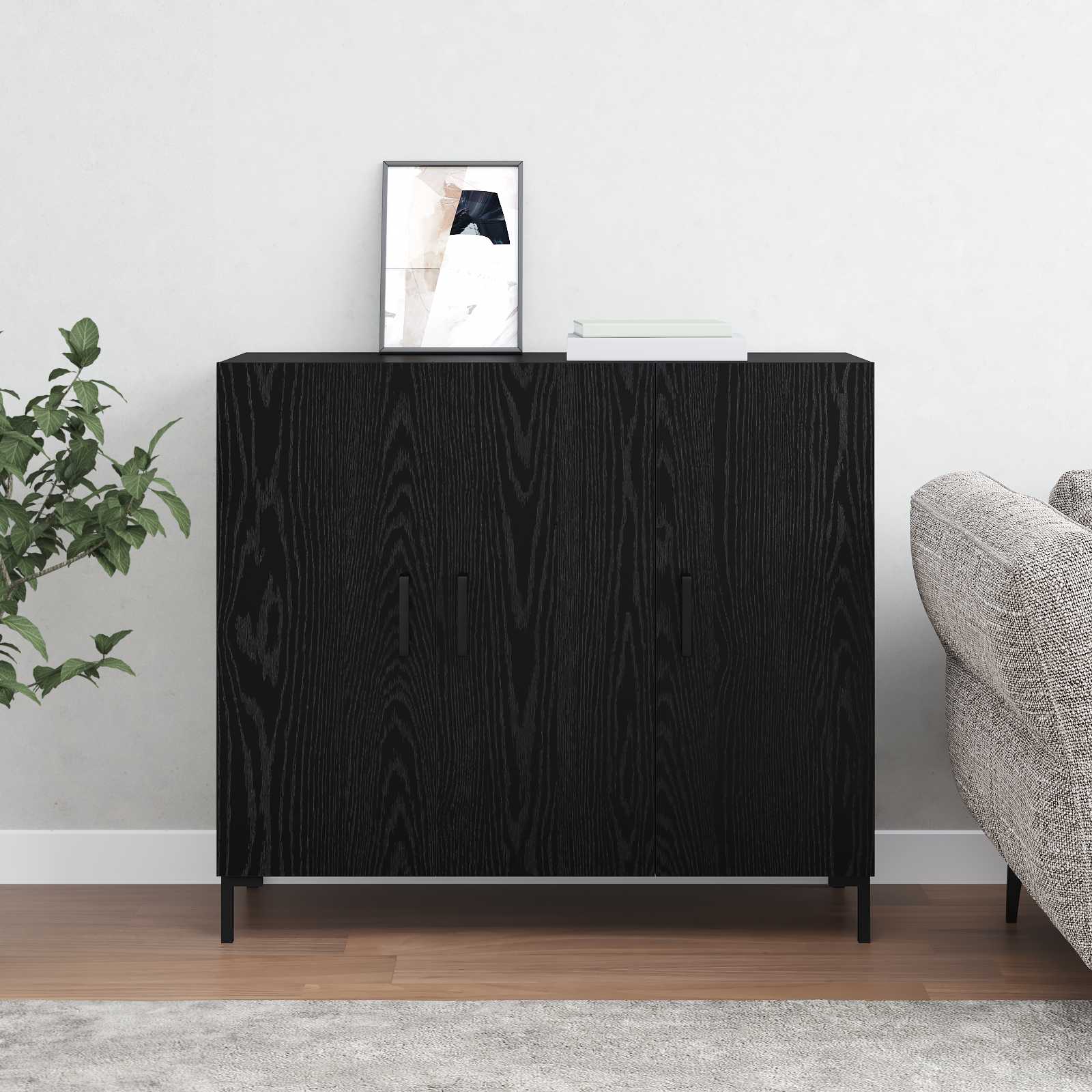 Sideboard Schwarz Eichen-Optik 90 x 34 x 80 cm Holzwerkstoff