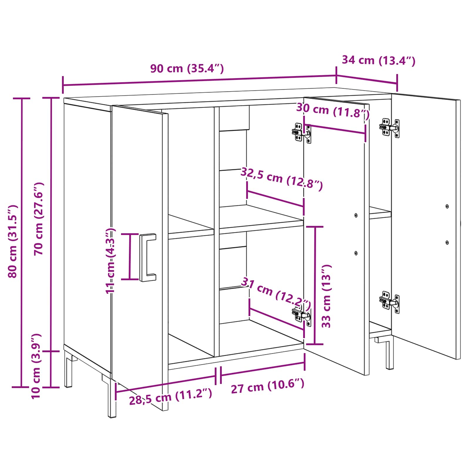 Sideboard Schwarz Eichen-Optik 90 x 34 x 80 cm Holzwerkstoff