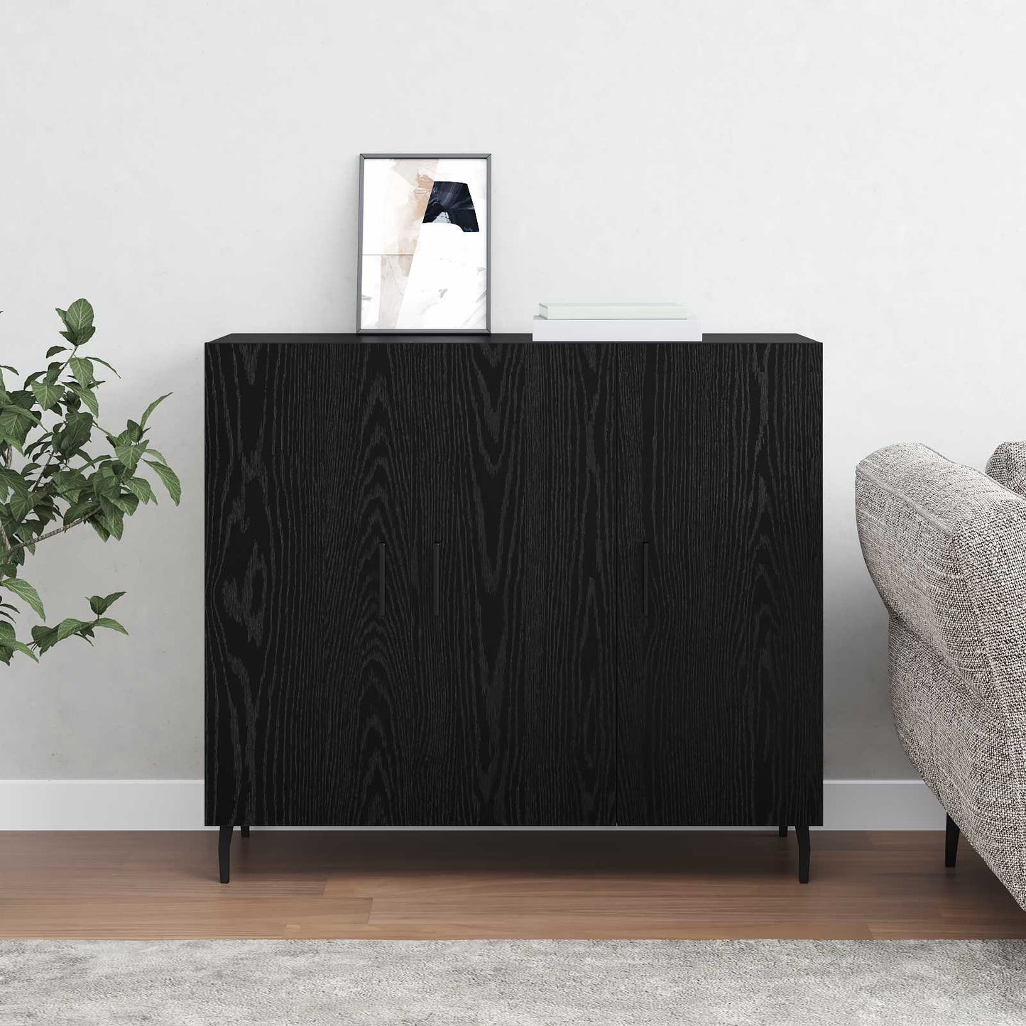 Sideboard Schwarz Eichen-Optik 90 x 34 x 80 cm Holzwerkstoff