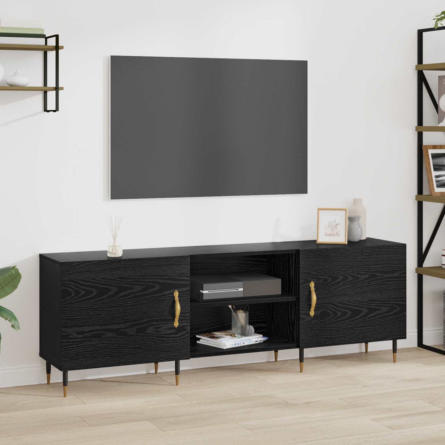 TV-Schränk 150 x 30 x 50 cm Schwarz Eichen-Optik Holzwerkstoff