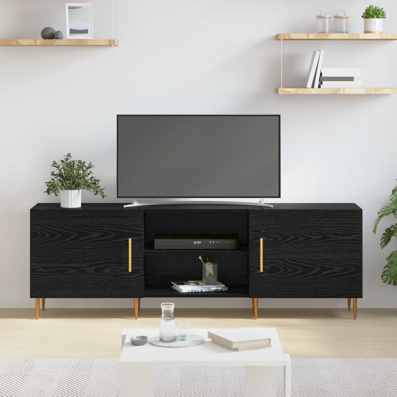 TV-Schränk 150 x 30 x 50 cm Schwarz Eichen-Optik Holzwerkstoff