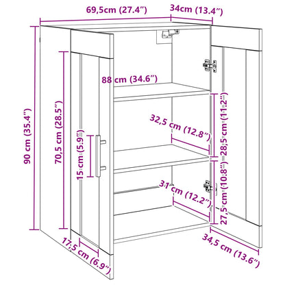Wandschrank Schwarz Eichen-Optik 69.5 x 34 x 90 cm