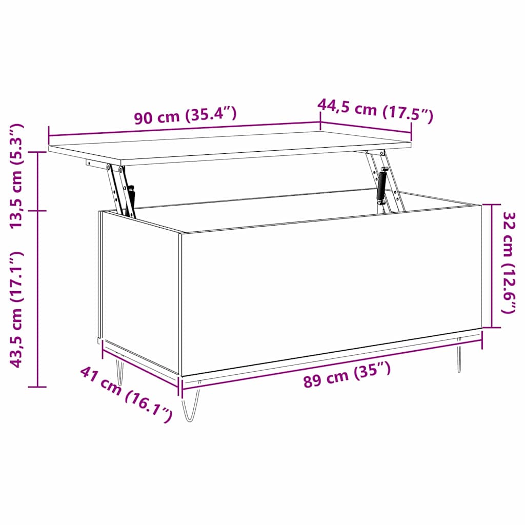 Couchtisch Artisan-Eiche 90 x 44.5 x 45 cm Holzwerkstoff