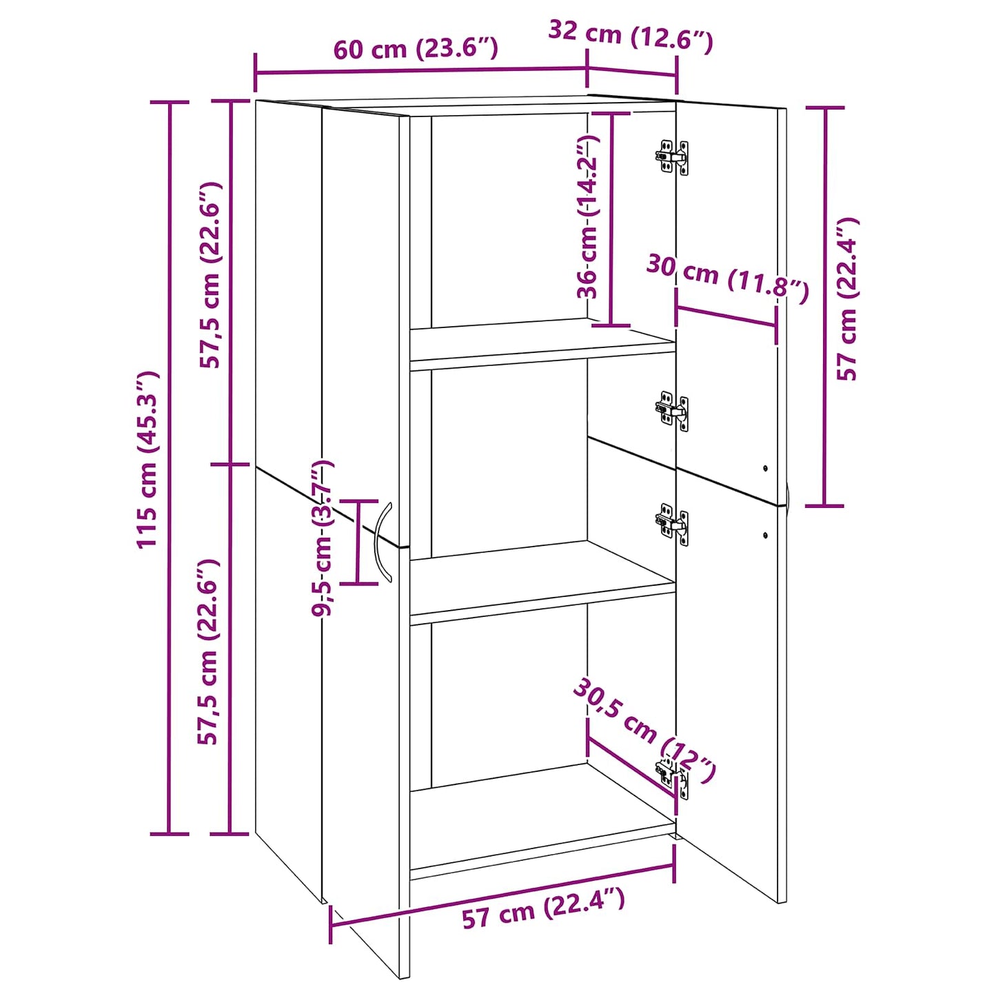 Büroschrank Schwarze Eiche 60 x 32 x 115 cm Holzwerkstoff