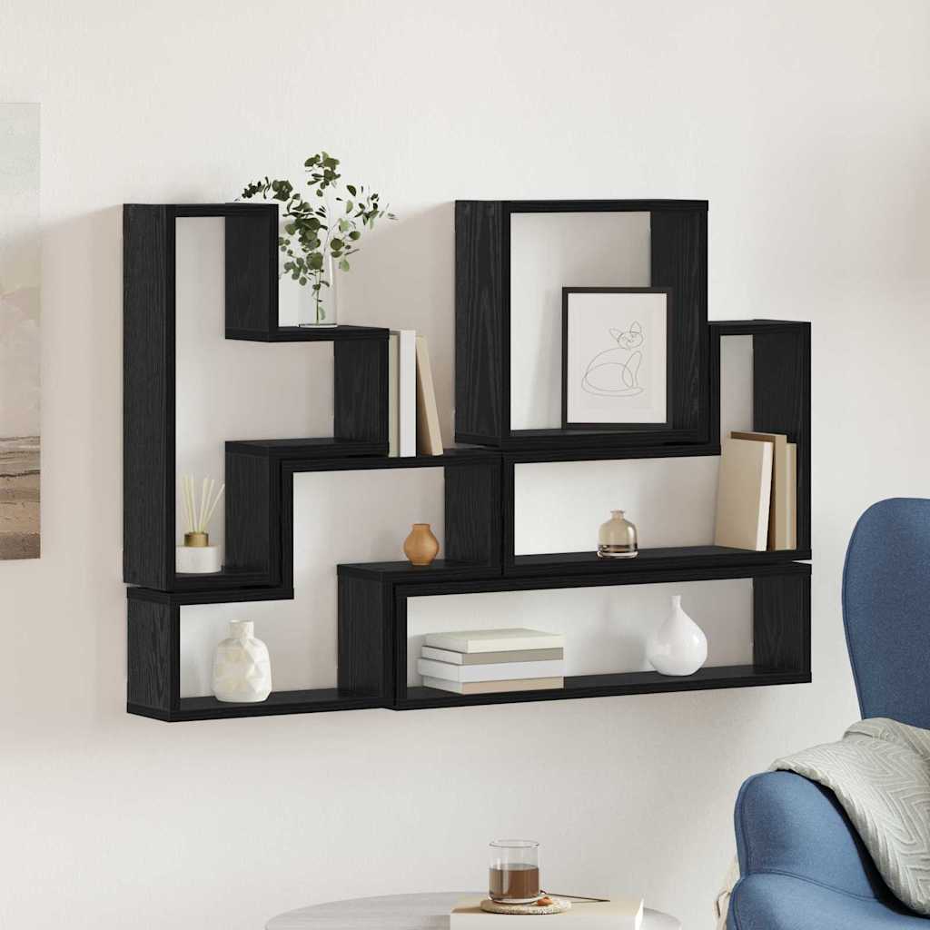 Wandregal Wandhalterung Schwarz Eichen-Optik 96 x 12 x 64 cm