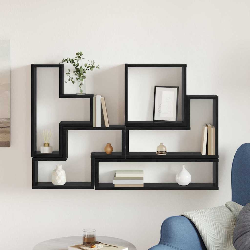 Wandregal Wandhalterung Schwarz Eichen-Optik 96 x 12 x 64 cm