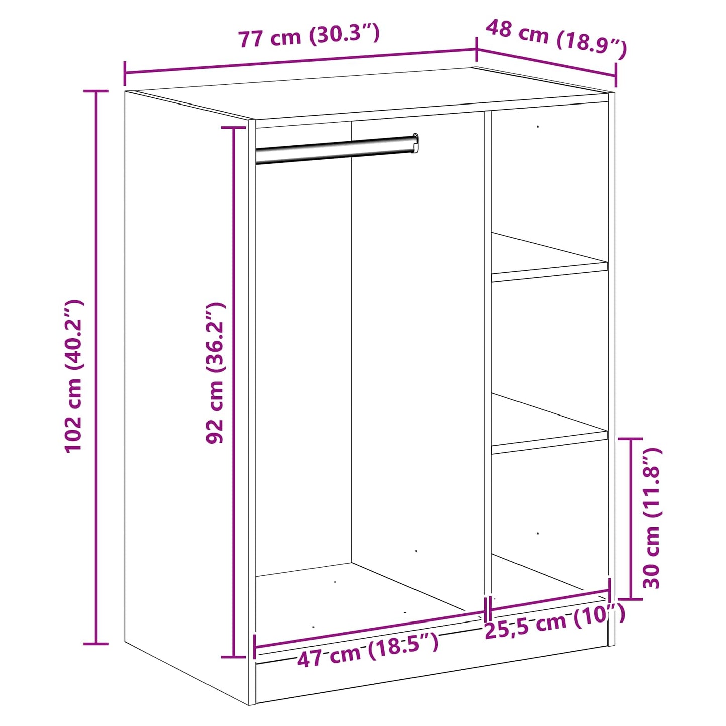 Kleiderschrank Altholz 77 x 48 x 102 cm Holzwerkstoff