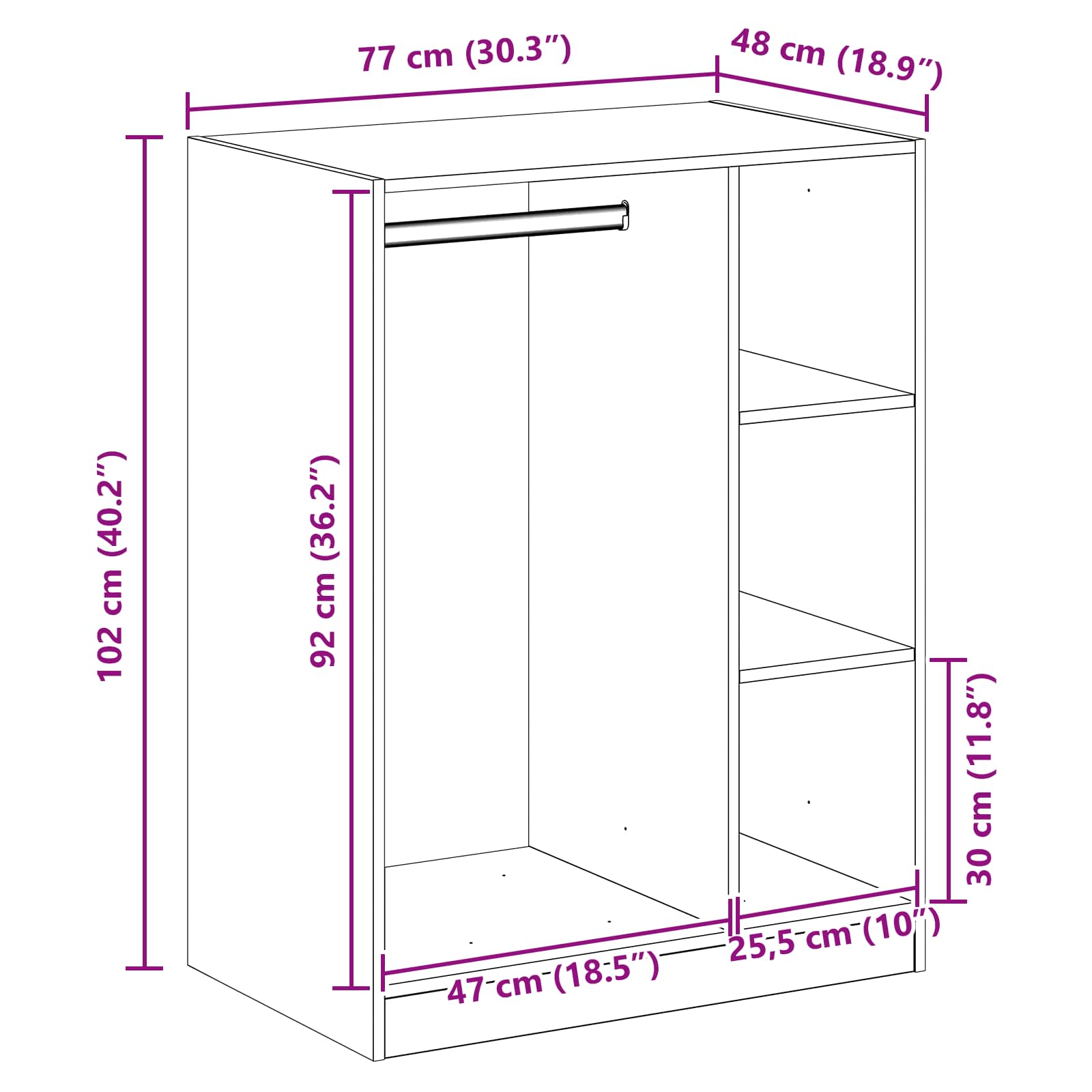 Kleiderschrank Artisan-Eiche 77 x 48 x 102 cm Holzwerkstoff
