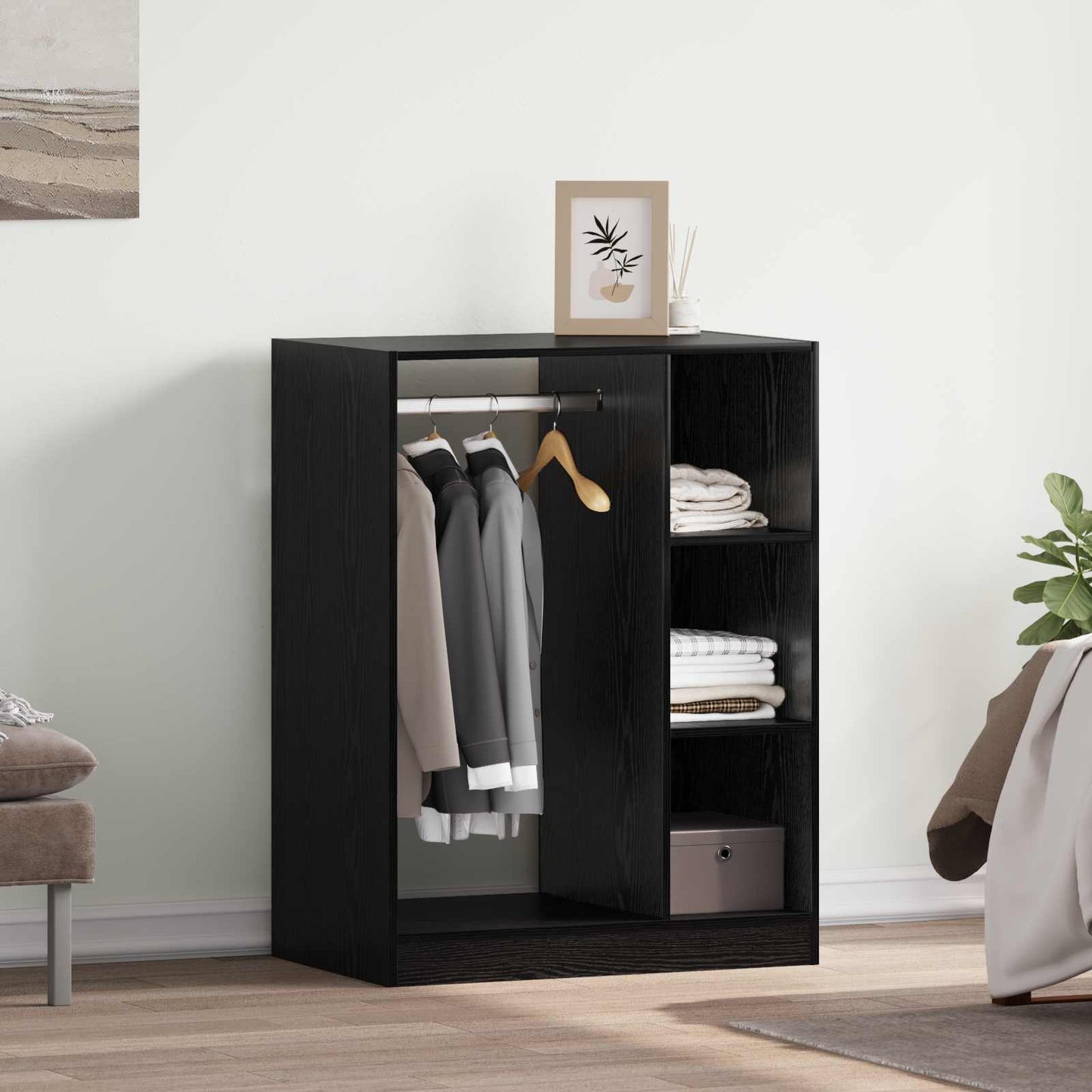 Kleiderschrank Schwarz Eichen-Optik 77 x 48 x 102 cm
