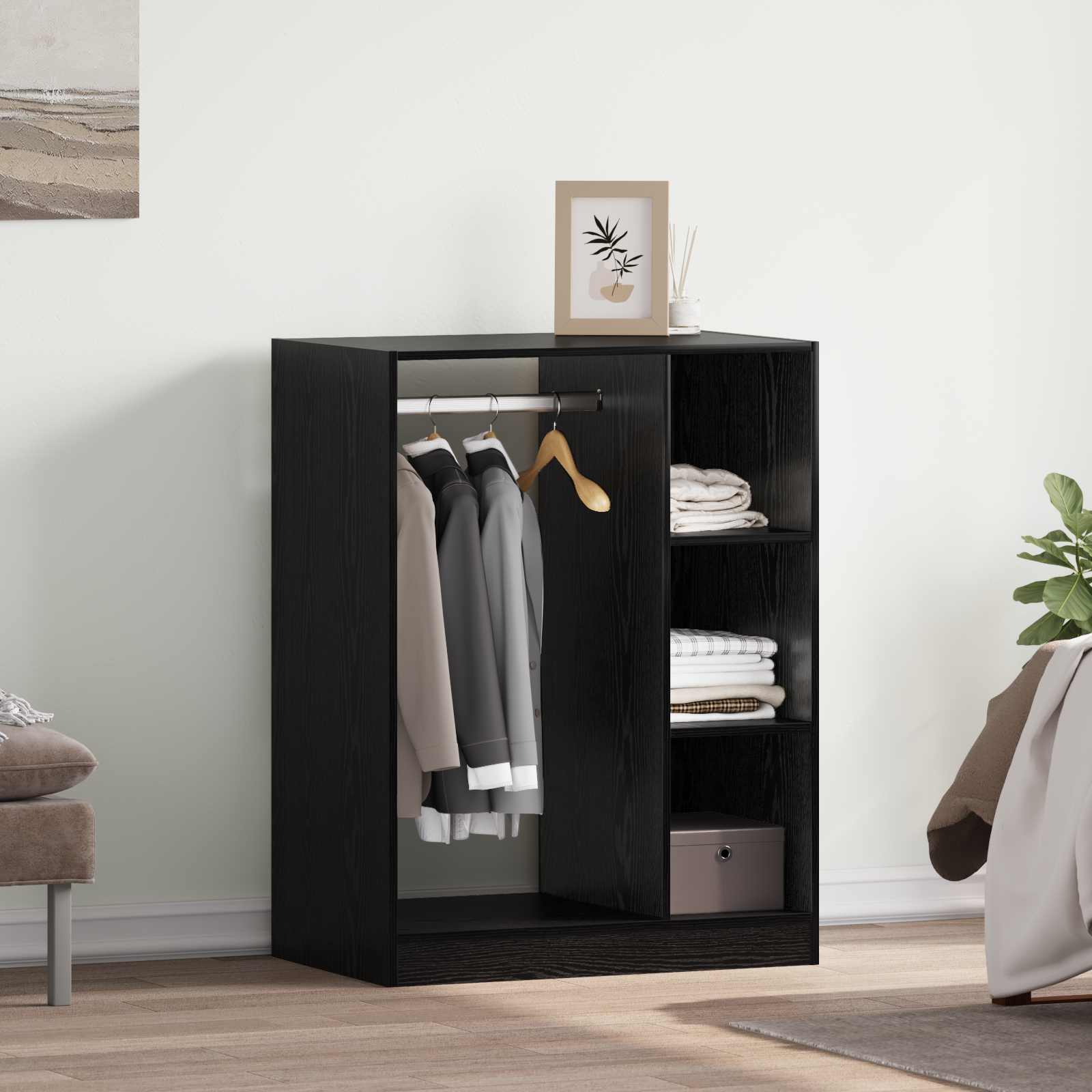Kleiderschrank Schwarz Eichen-Optik 77 x 48 x 102 cm
