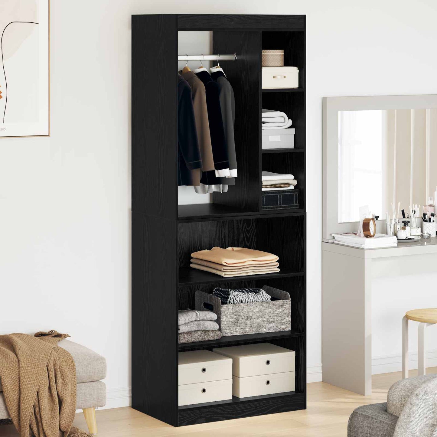 Kleiderschrank Schwarz Eichen-Optik 77 x 48 x 102 cm