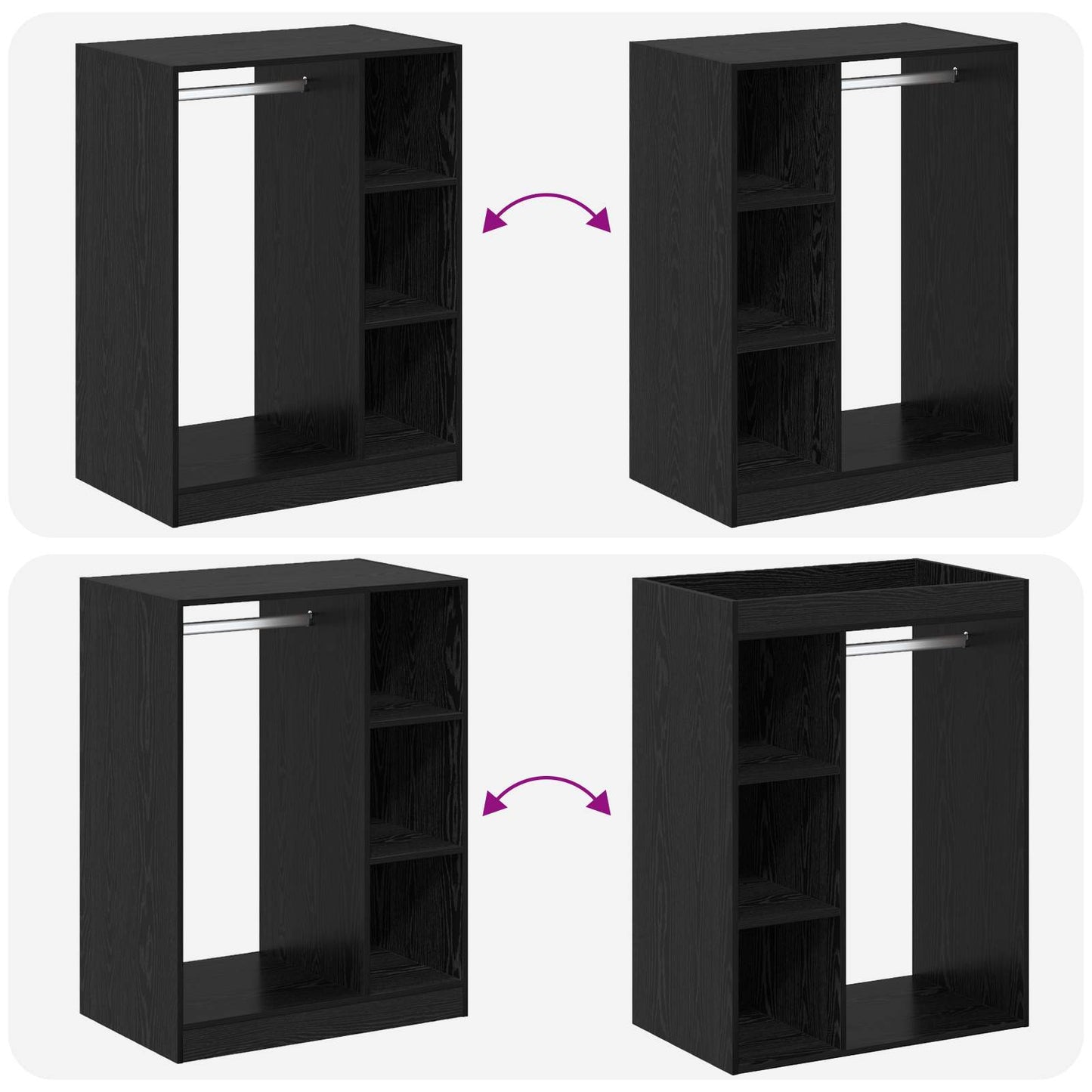 Kleiderschrank Schwarz Eichen-Optik 77 x 48 x 102 cm