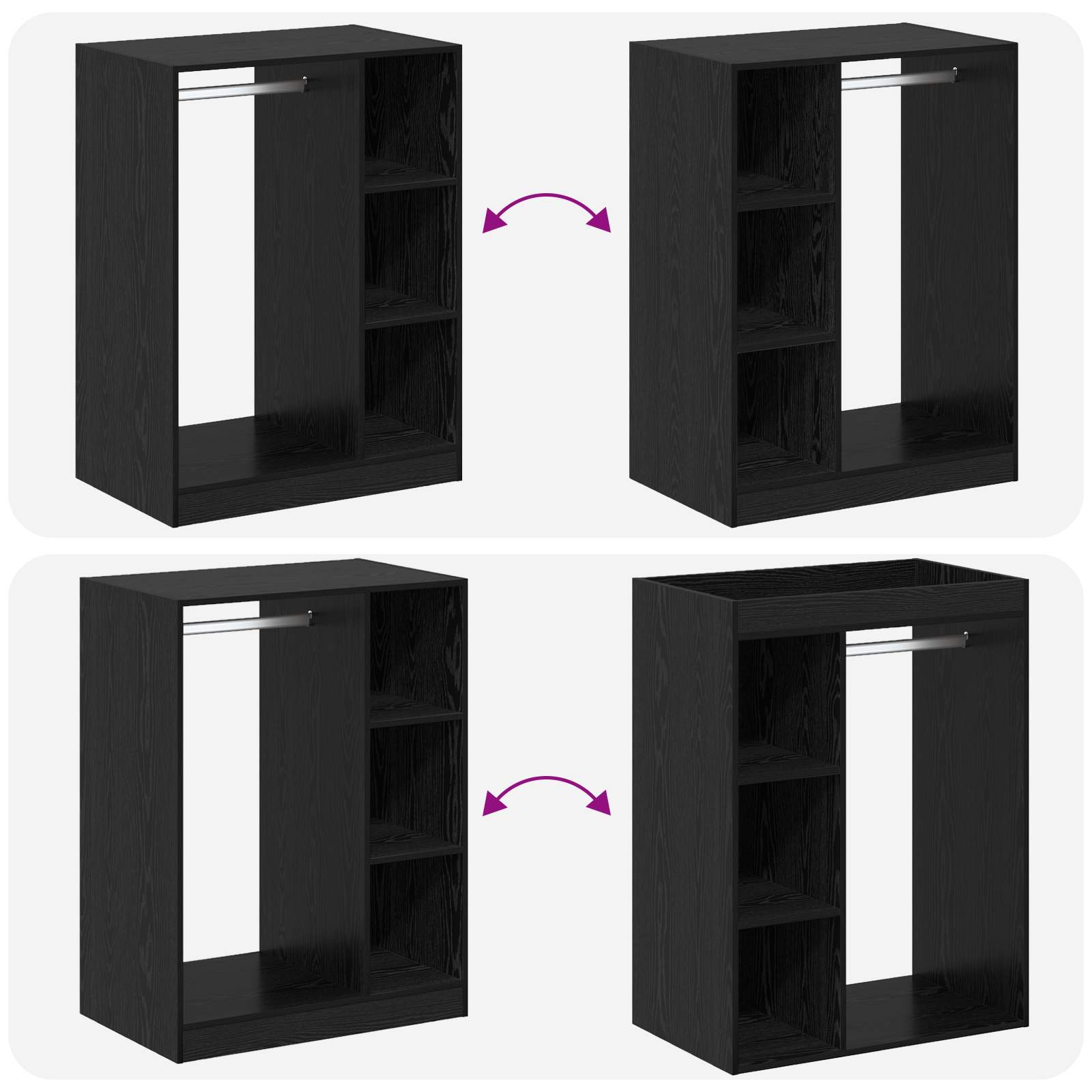 Kleiderschrank Schwarz Eichen-Optik 77 x 48 x 102 cm