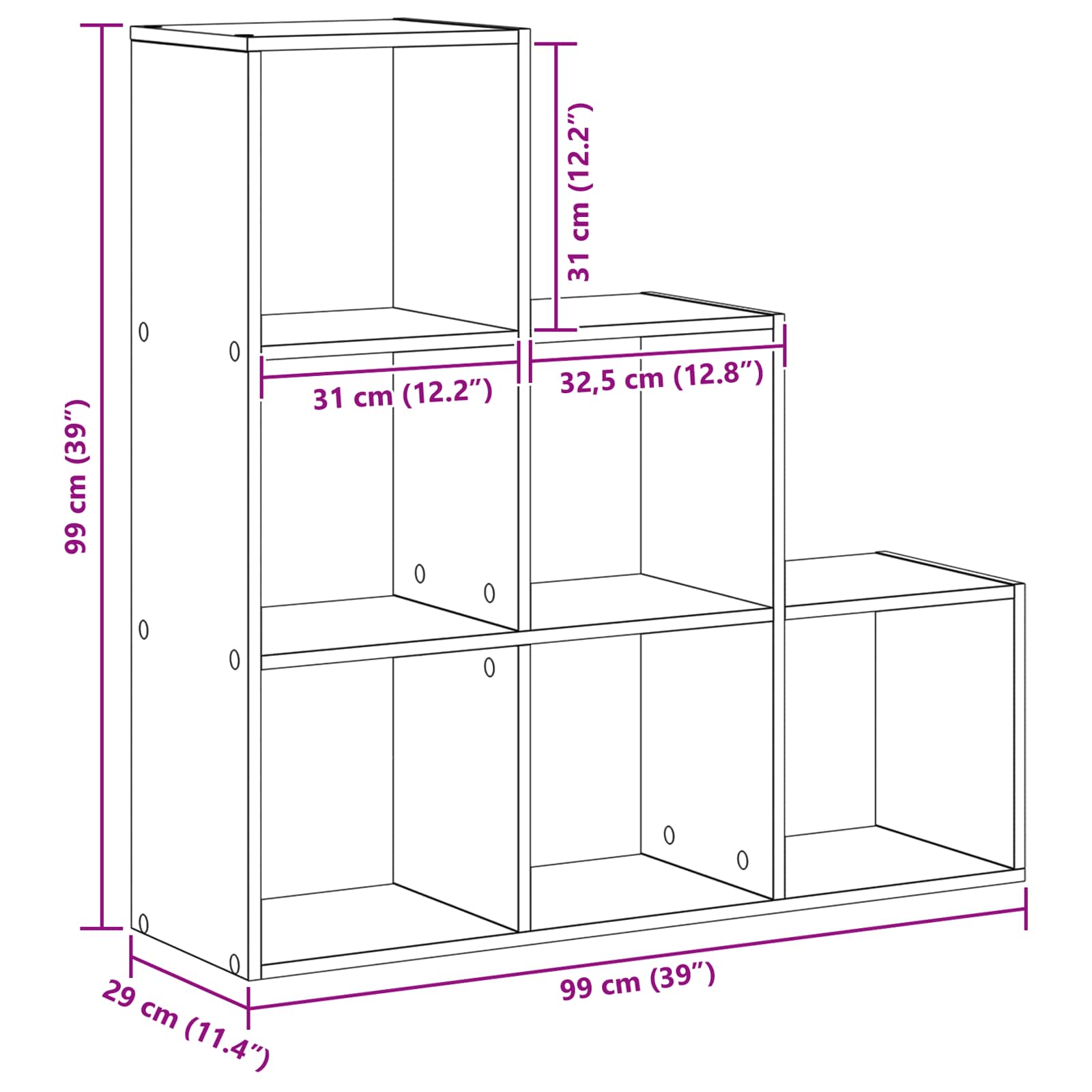 Raumteiler Bücherregal 6 Ebenen 99 x 29 x 99 cm Holzwerkstoff