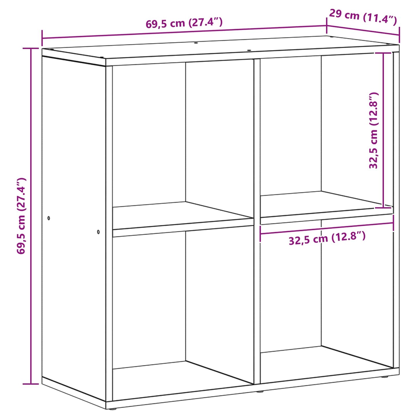 Bücherregal 4 Ebenen 69,5 x 29 x 69,5 cm Holzwerkstoff