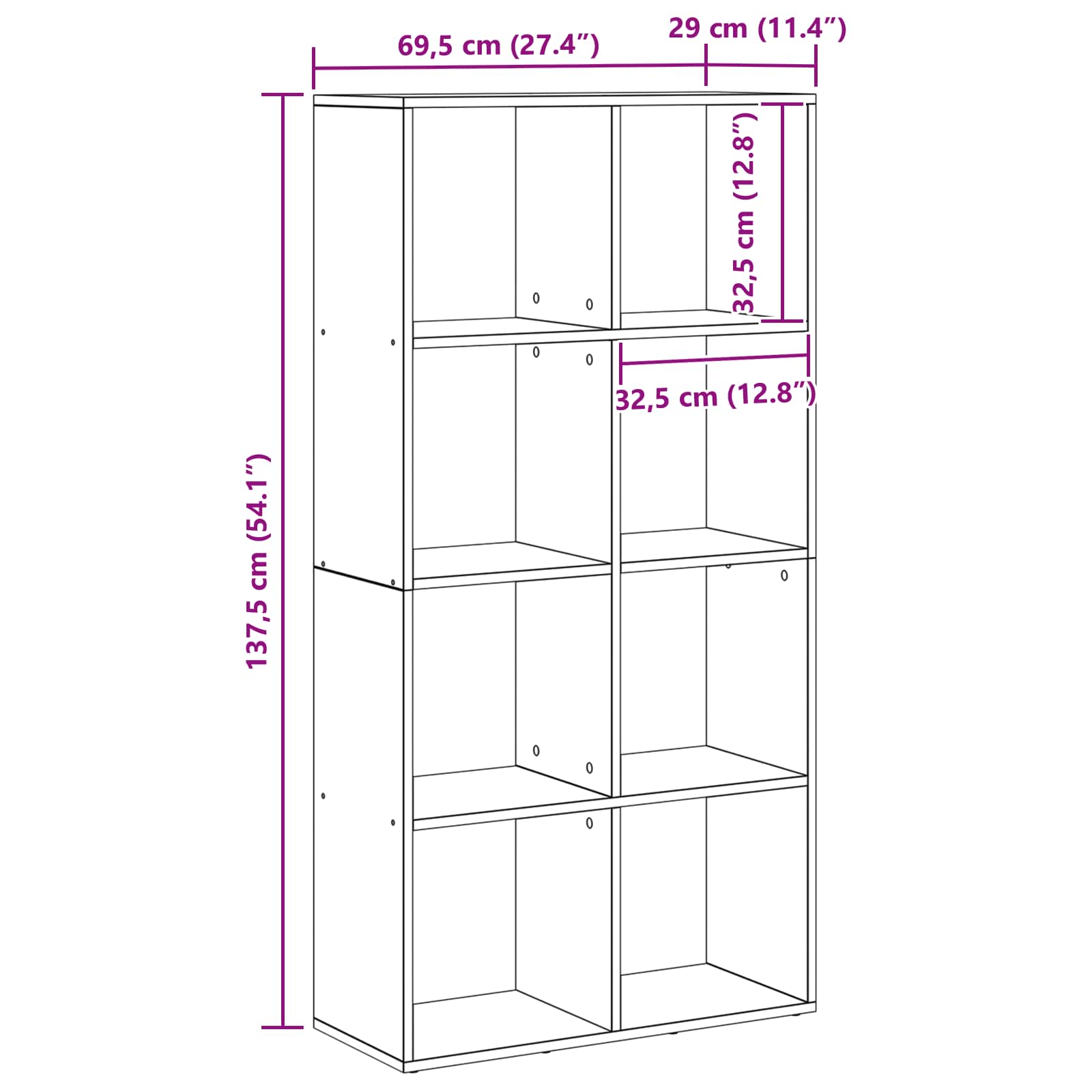 Bücherregal 8 Ebenen 69,5 x 29 x 137,5 cm Holzwerkstoff