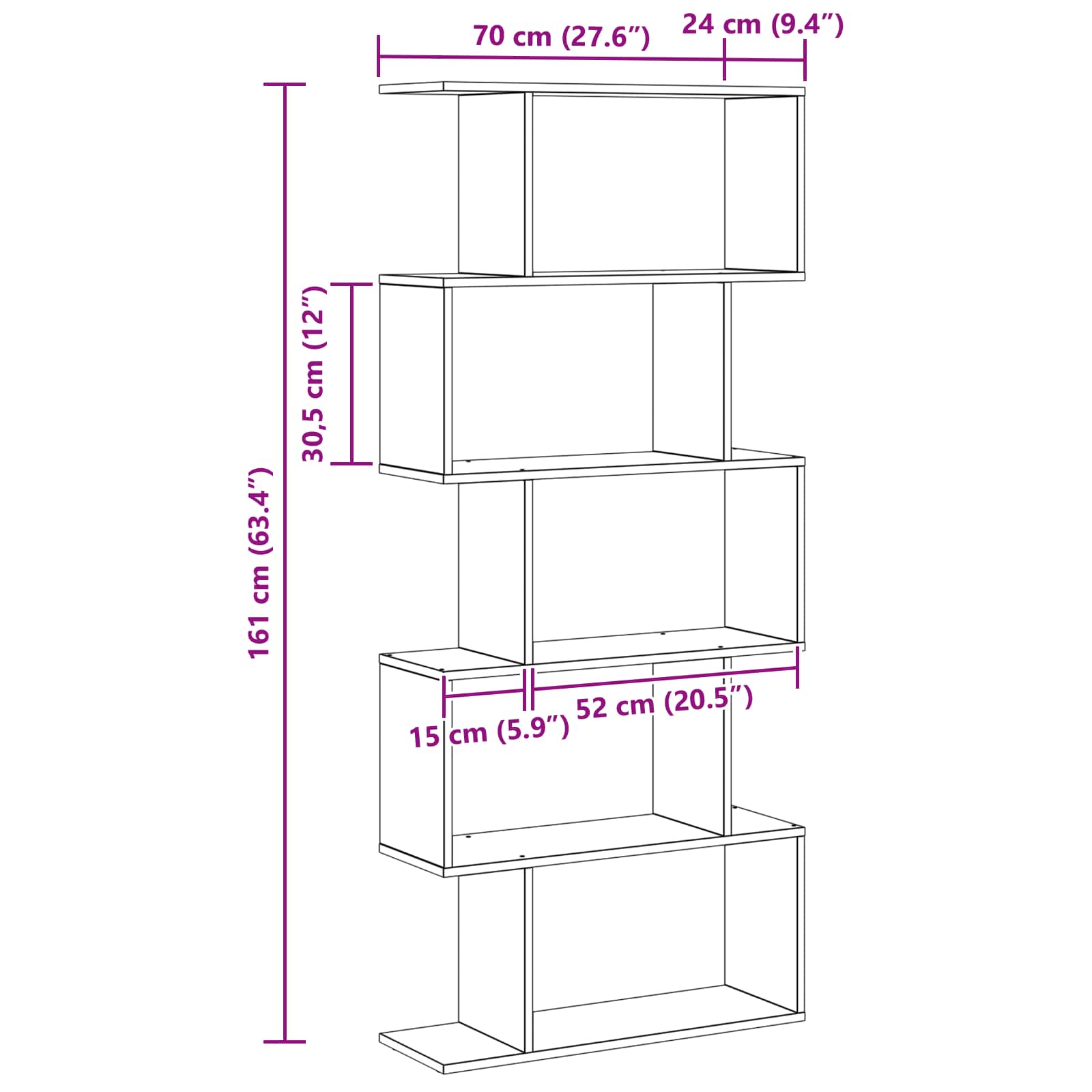 Bücherregal 5 Ebenen 70 x 24 x 161 cm Holzwerkstoff