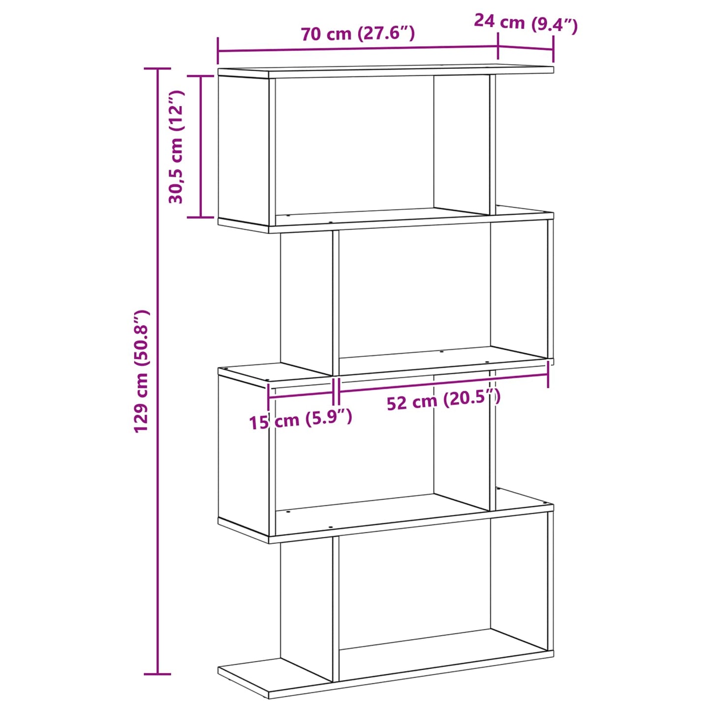 Bücherregal 4 Ebenen 70 x 24 x 129 cm Holzwerkstoff