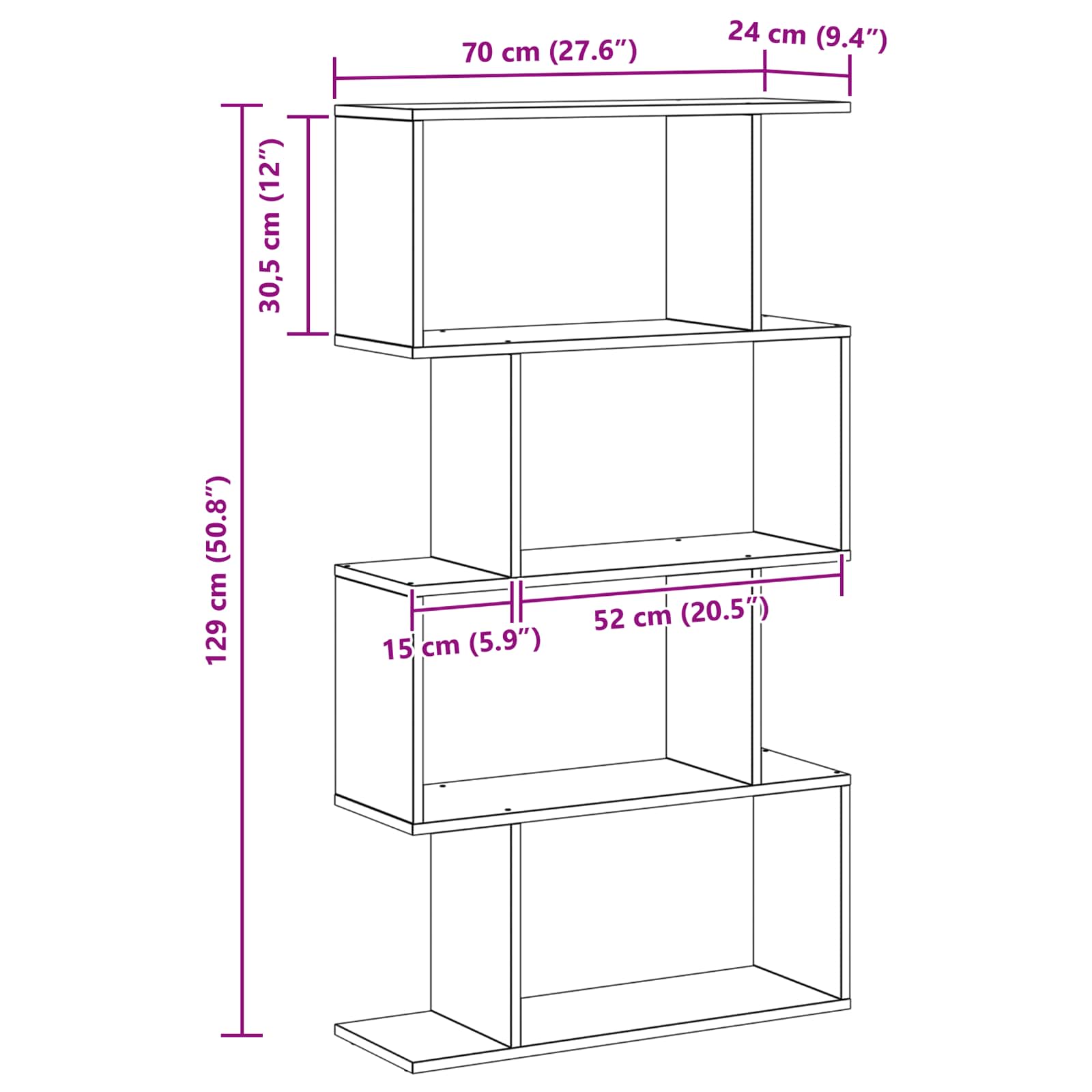 Bücherregal 4 Ebenen 70 x 24 x 129 cm Holzwerkstoff