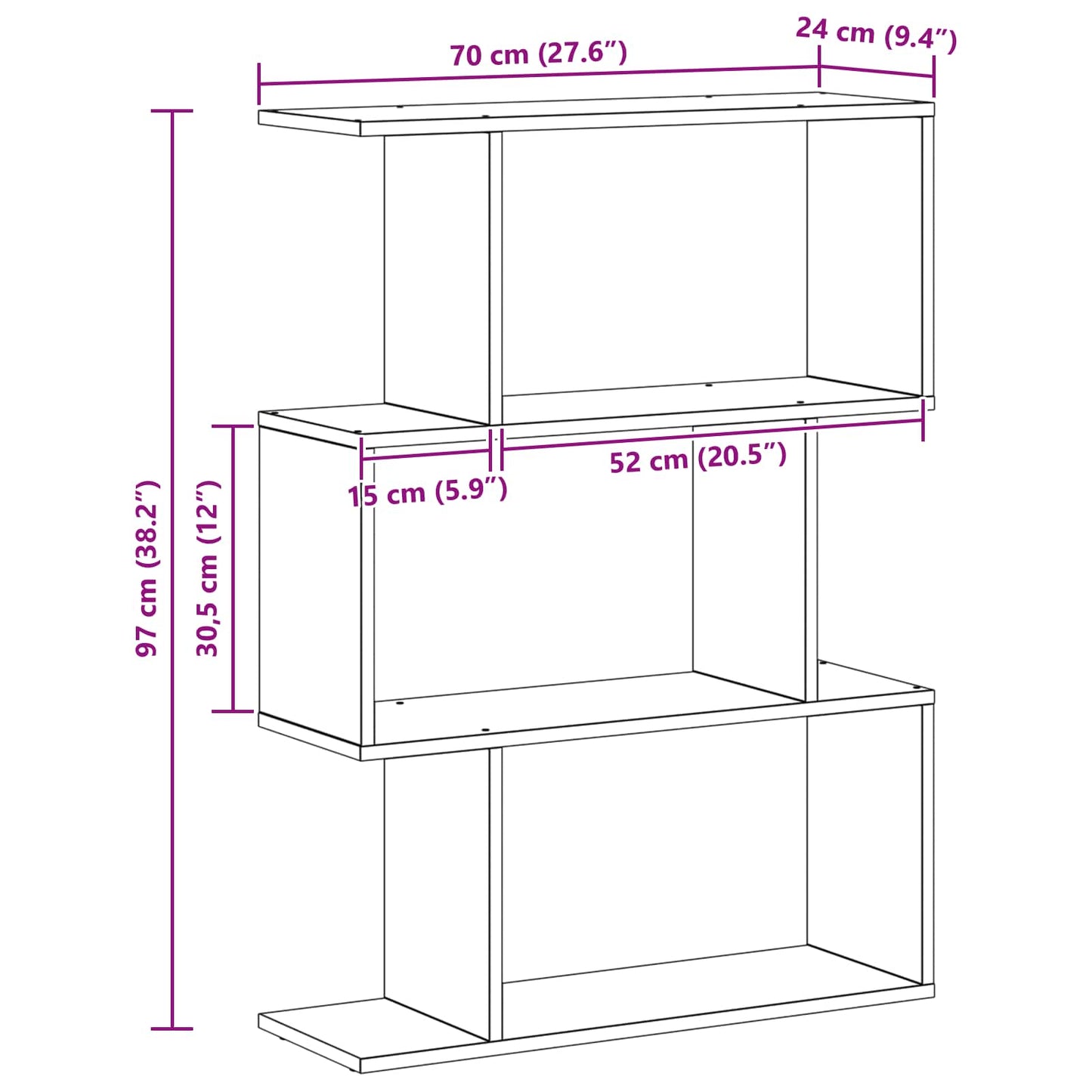 Bücherregal 3 Ebenen 70 x 24 x 97 cm Holzwerkstoff