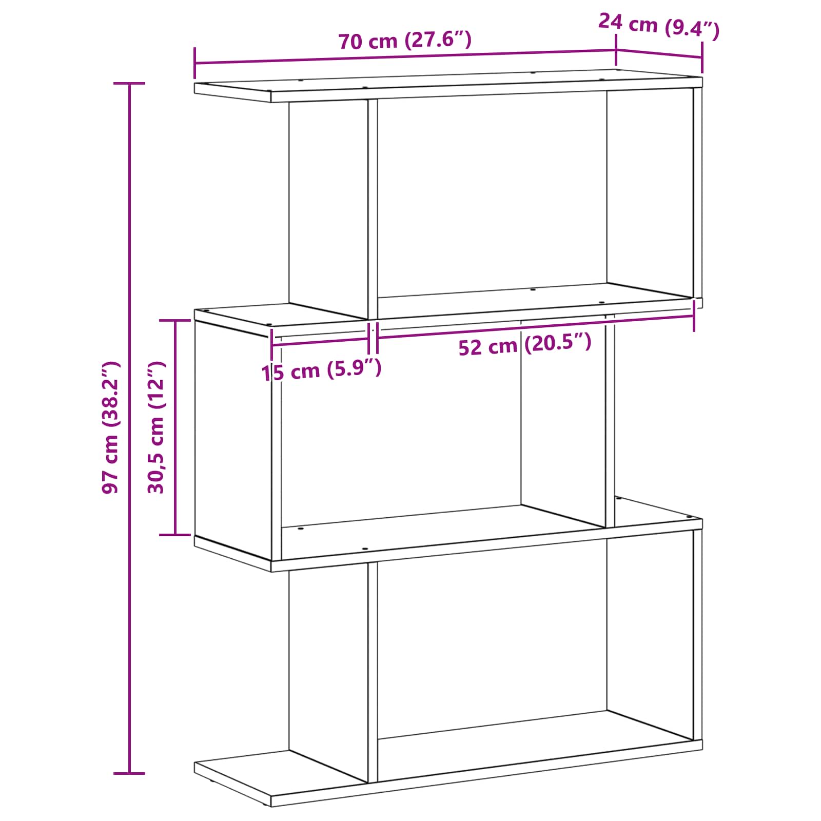 Bücherregal 3 Ebenen 70 x 24 x 97 cm Holzwerkstoff