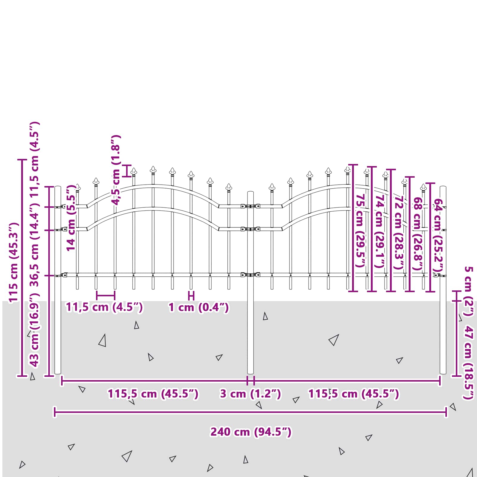 Gartenzaun WOERDEN 240 x 115 cm Pulverbeschichteter Stahl Grau
