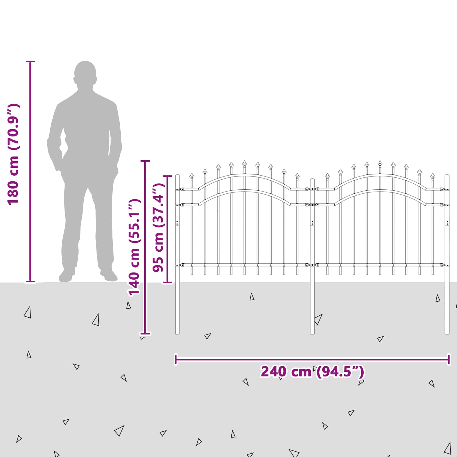 Gartenzaun WOERDEN 240 x 140 cm Pulverbeschichteter Stahl Grau