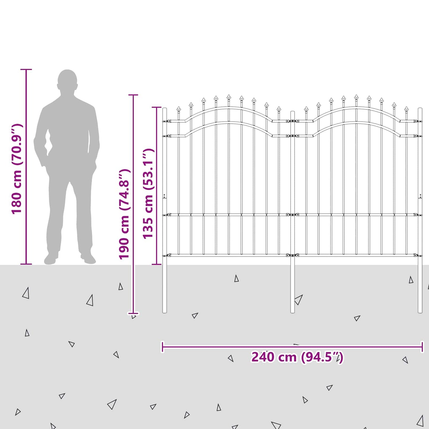 Gartenzaun WOERDEN 240 x 190 cm Pulverbeschichteter Stahl Grau
