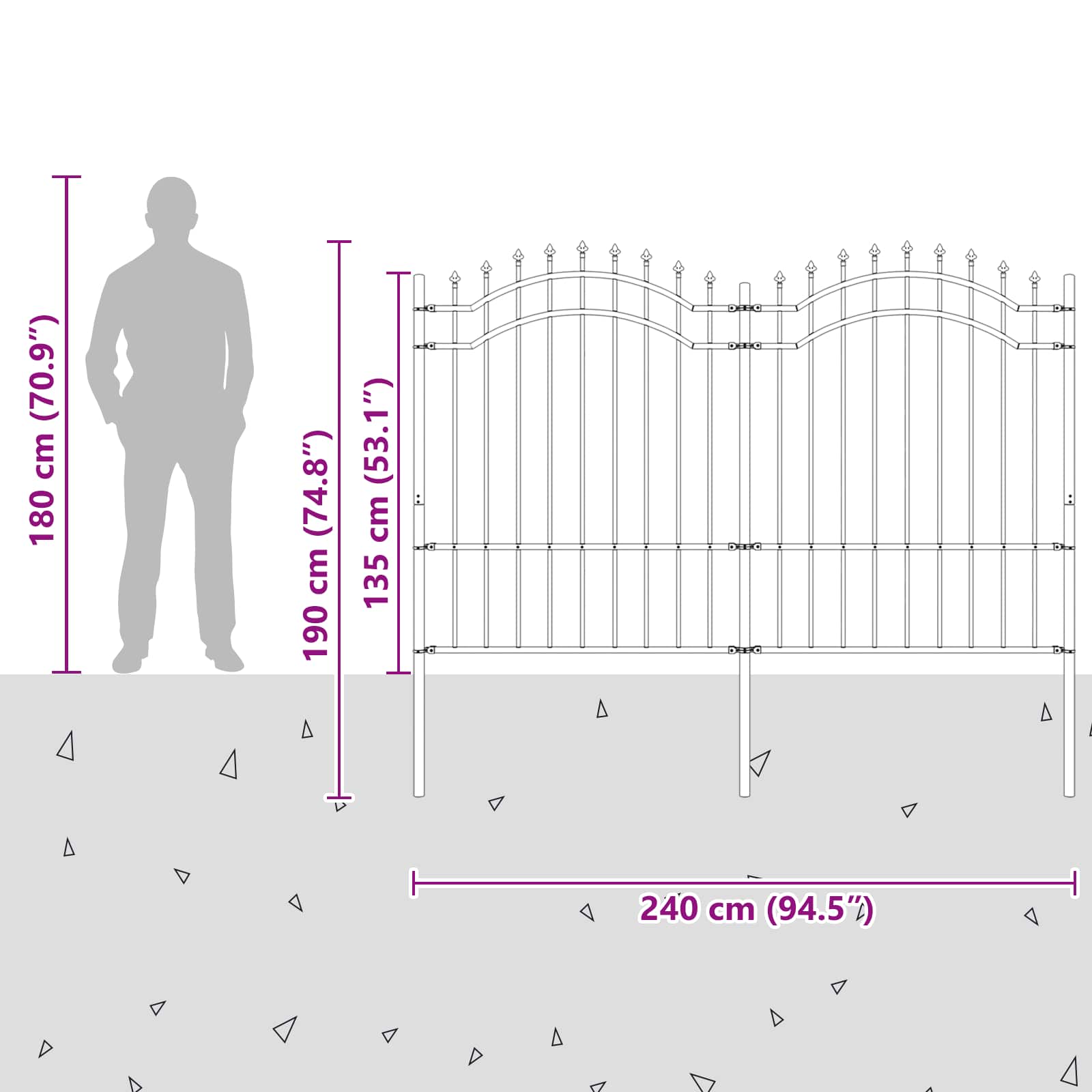 Gartenzaun WOERDEN 240 x 190 cm Pulverbeschichteter Stahl Grau
