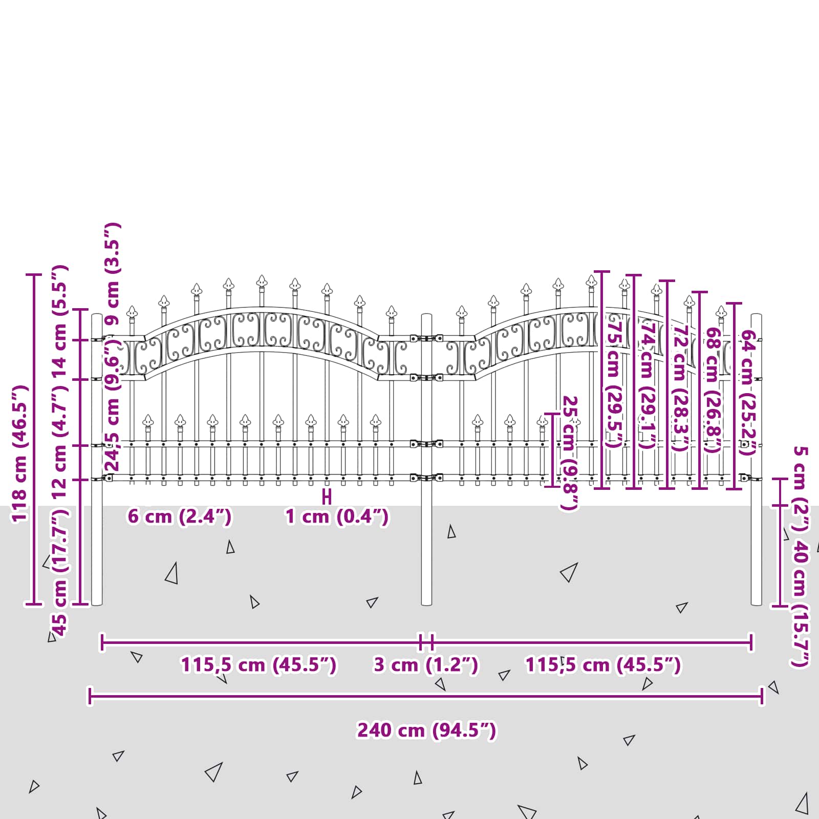 Gartenzaun KAMPEN 240 x 118 cm Mesh Pulverbeschichteter Stahl