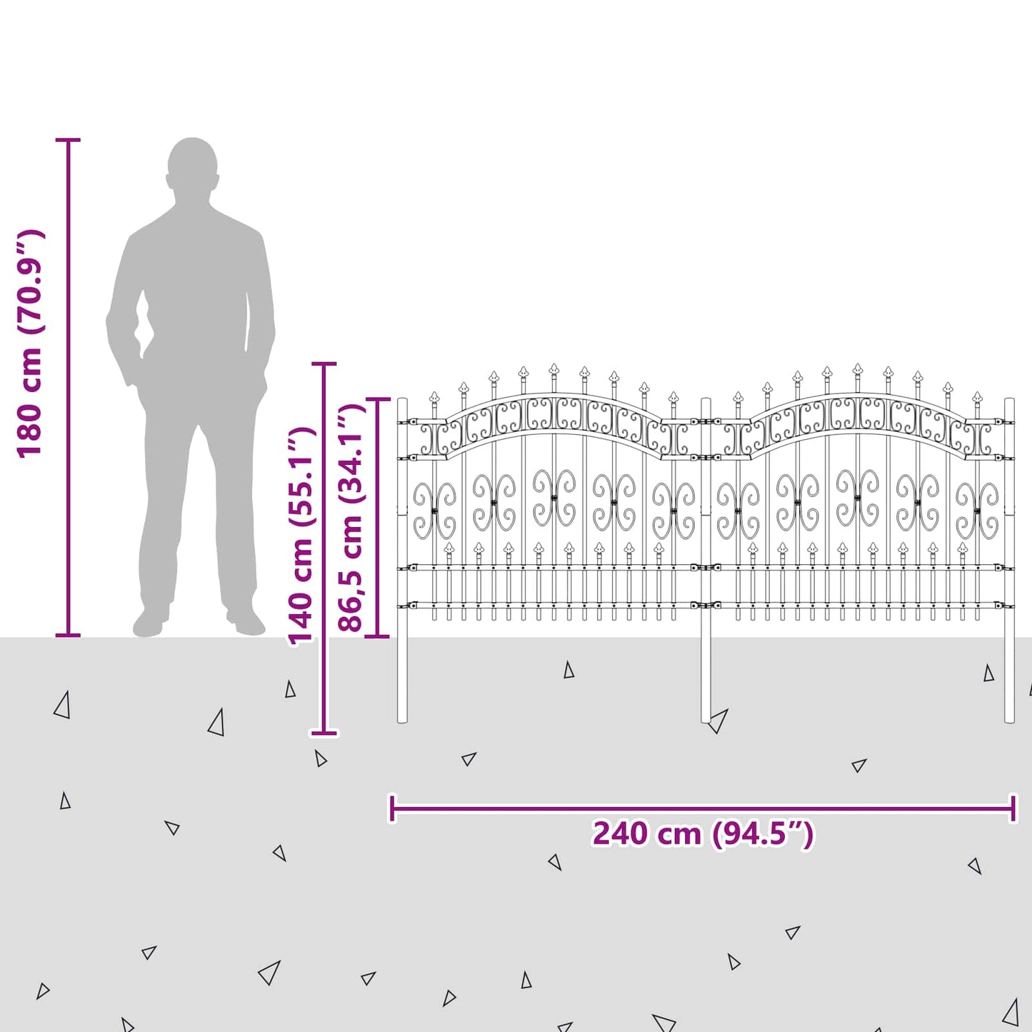 Gartenzaun KAMPEN 240 x 140 cm Mesh Pulverbeschichteter Stahl