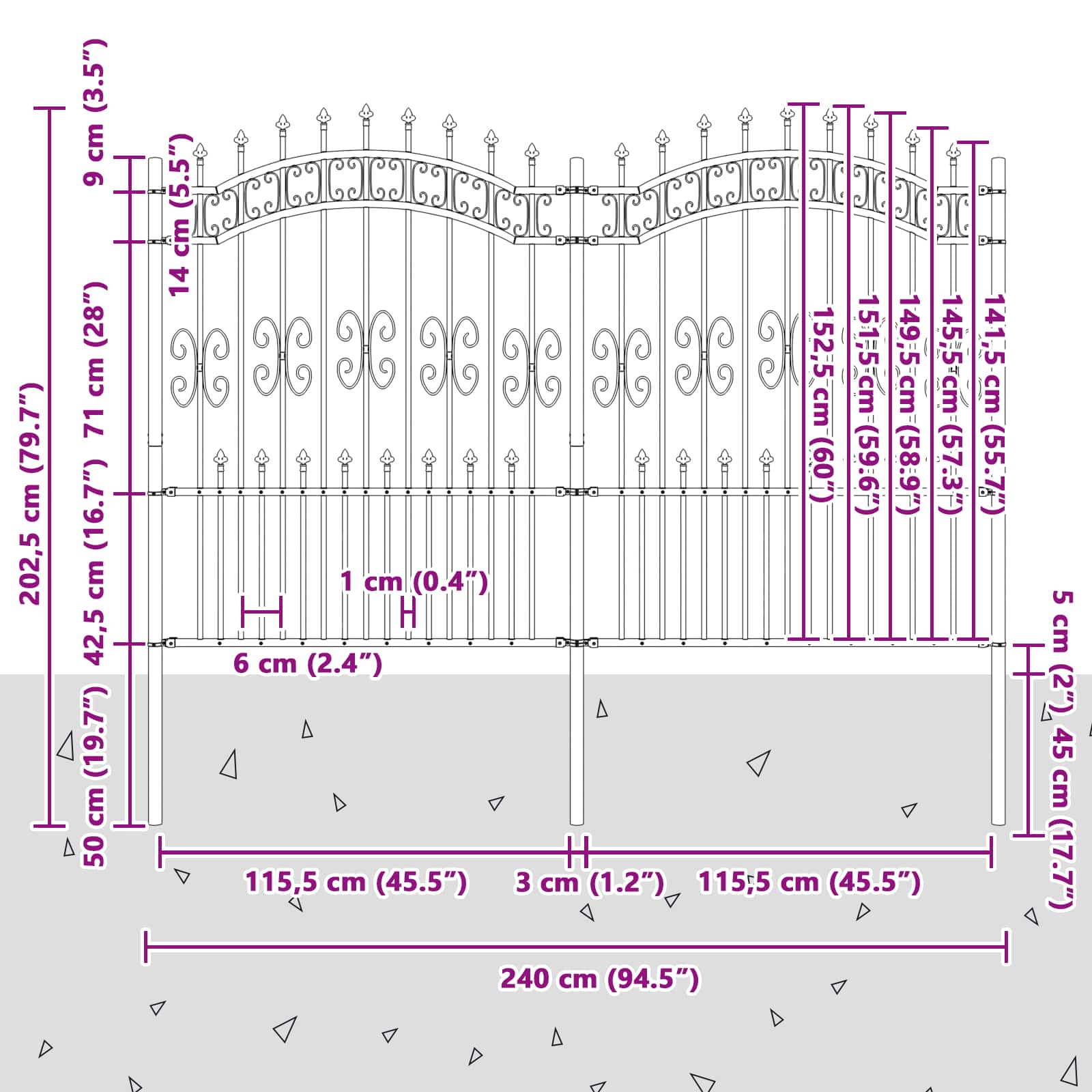 Gartenzaun KAMPEN 240 x 202,5 cm Mesh Pulverbeschichteter Stahl