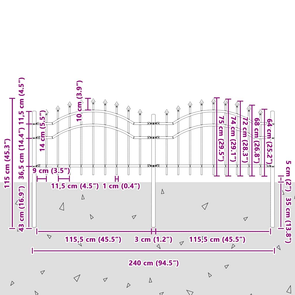 Gartenzaun WOERDEN 240 x 115 cm Pulverbeschichteter Stahl Weiß