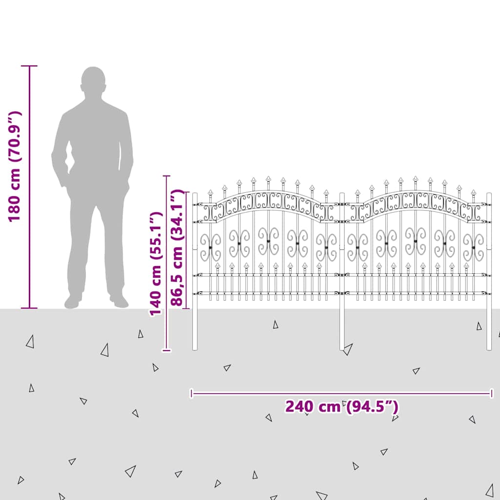 Gartenzaun KAMPEN 240 x 140 cm Mesh Pulverbeschichteter Stahl