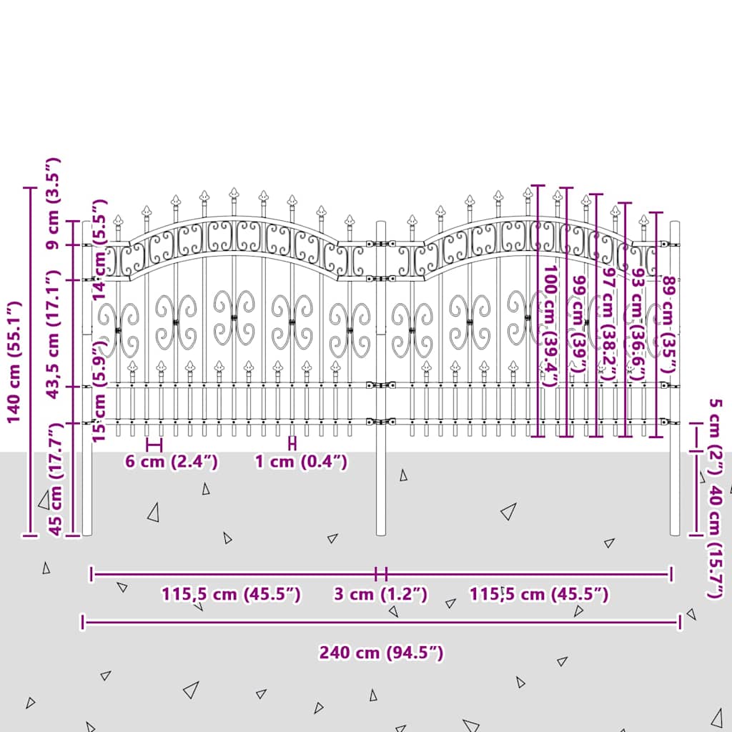 Gartenzaun KAMPEN 240 x 140 cm Mesh Pulverbeschichteter Stahl