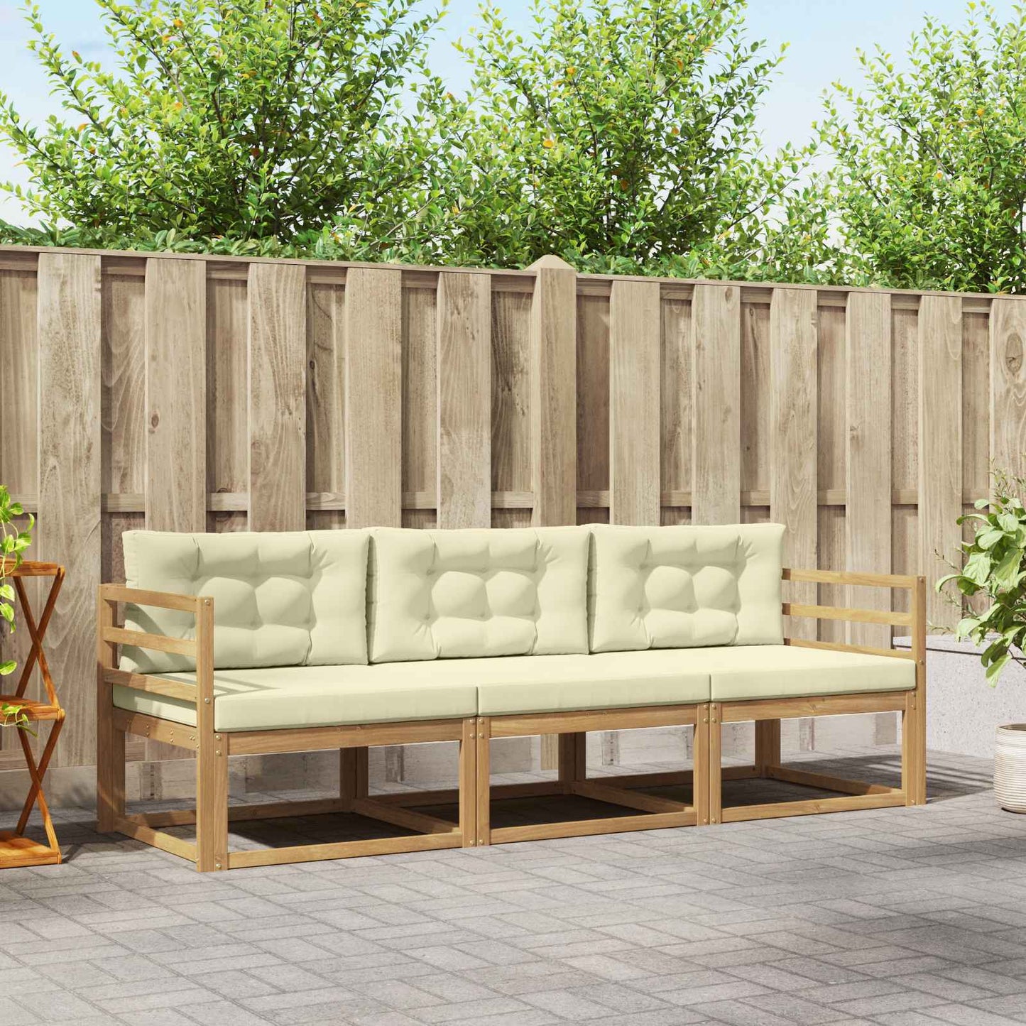 Outdoor-Sofagarnitur 3 stk. Weiß und Creme Polyester