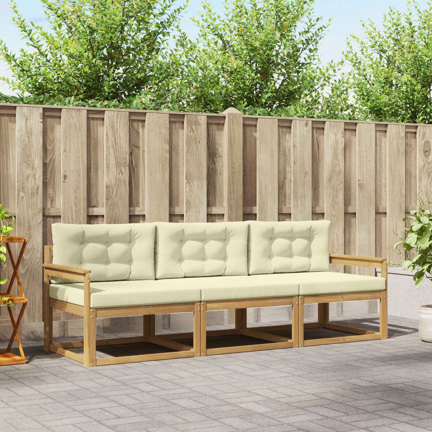 Outdoor-Sofagarnitur 3 stk. Weiß und Creme Polyester