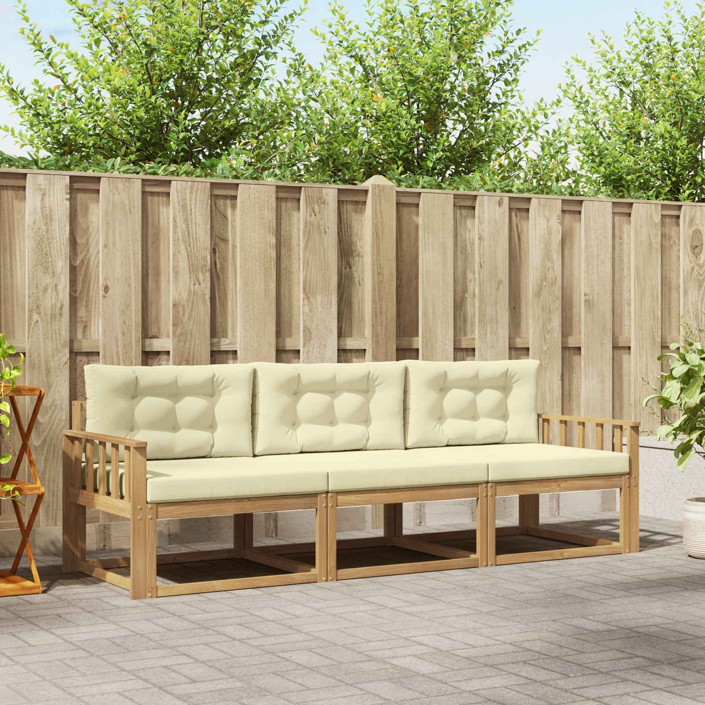 Outdoor-Sofagarnitur 3 stk. Weiß und Creme Polyester