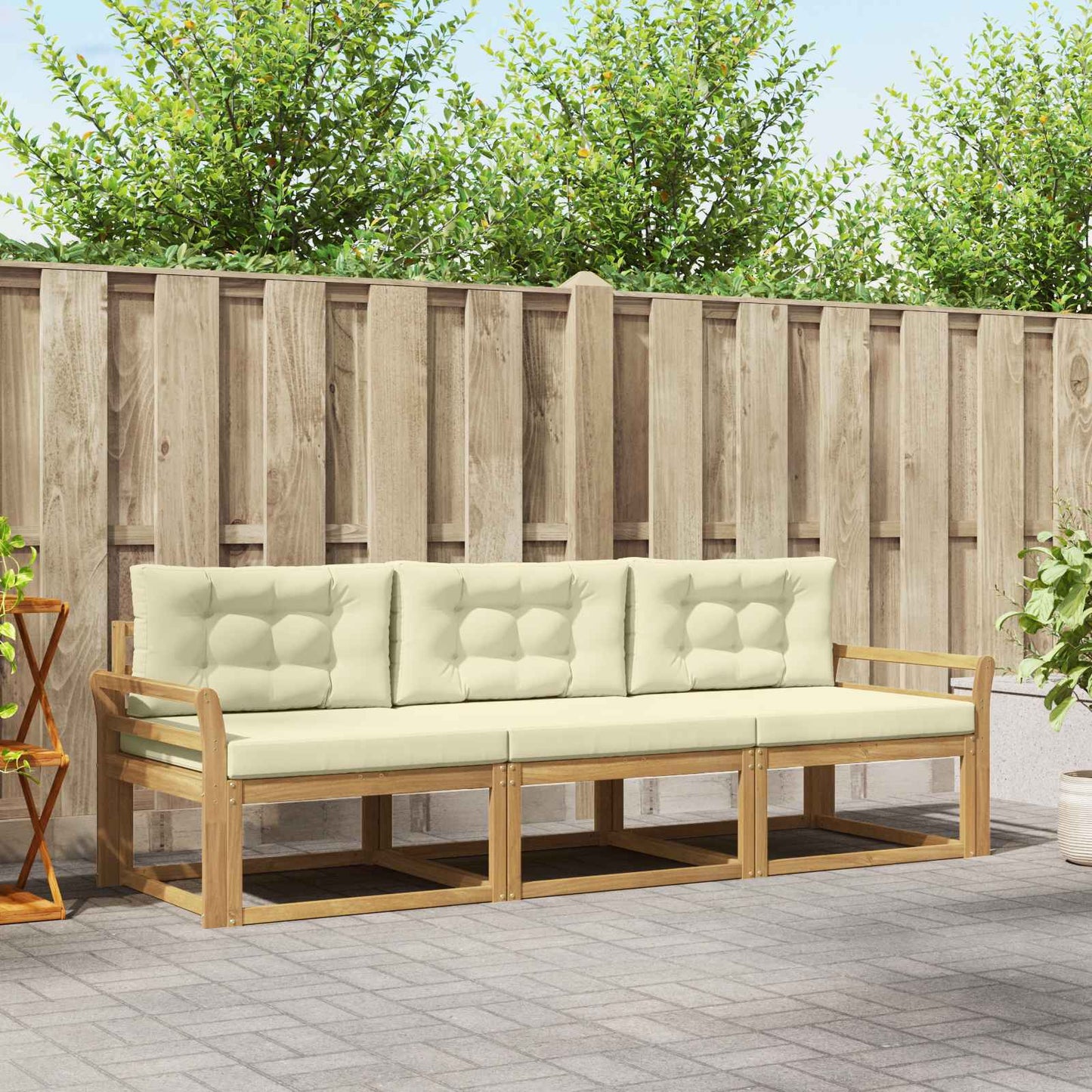 Outdoor-Sofagarnitur 3 stk. Weiß und Creme Polyester