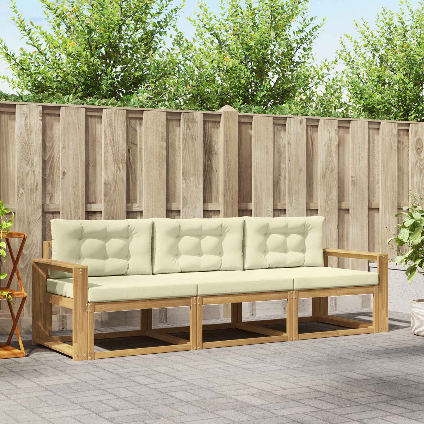 Outdoor-Sofagarnitur mit Kissen 3 pcs Weiß und Creme Polyester