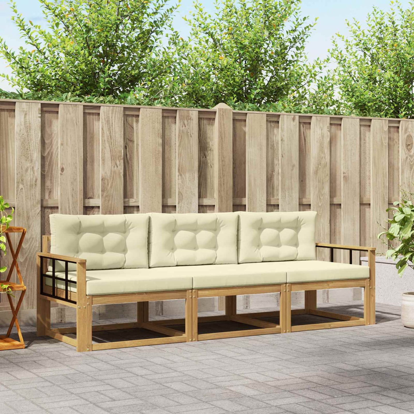 Outdoor-Sofagarnitur 3 stk. Weiß und Creme Polyester