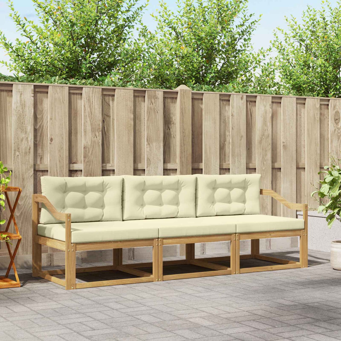 Outdoor-Sofagarnitur 3 stk. Weiß und Creme Polyester
