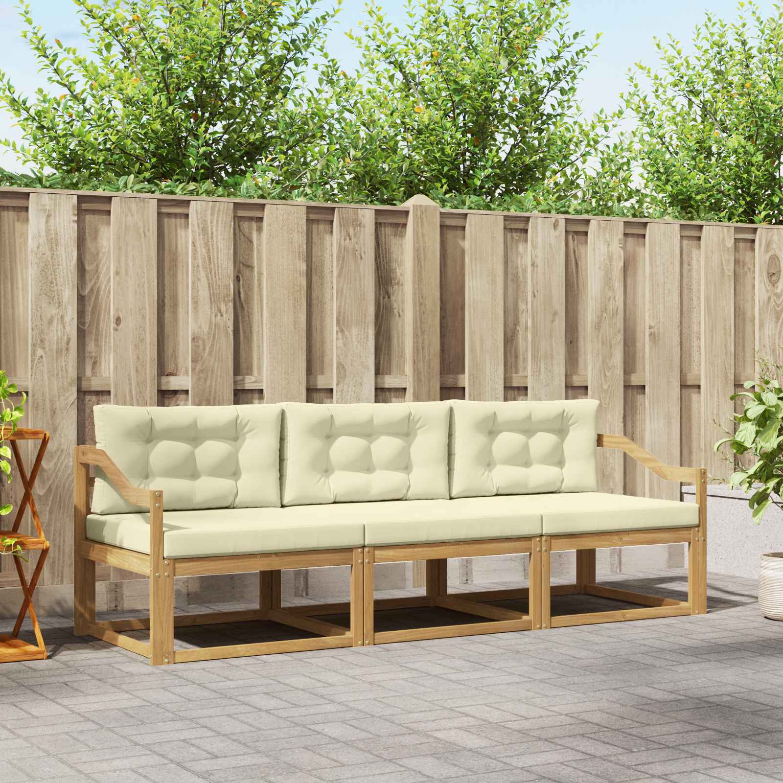 Outdoor-Sofagarnitur 3 stk. Weiß und Creme Polyester