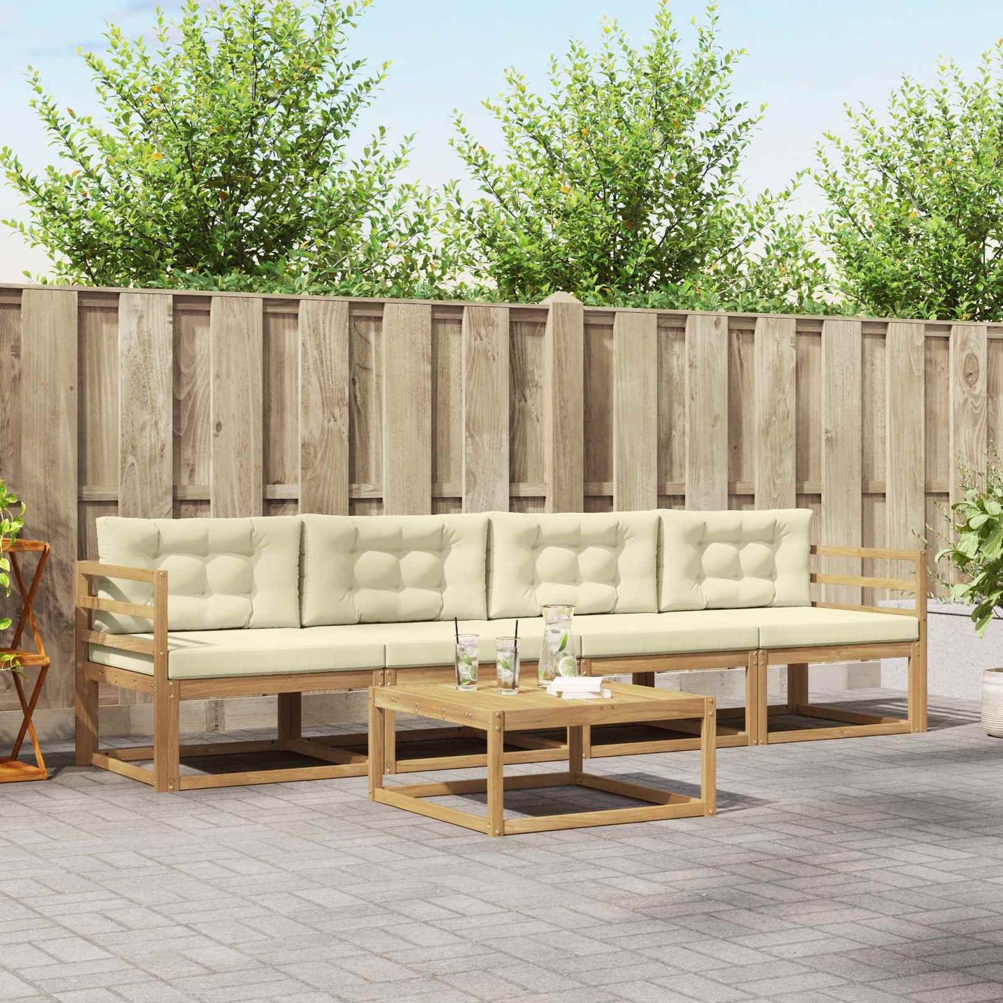 Outdoor-Sofagarnitur 4 stk. Weiß und Creme